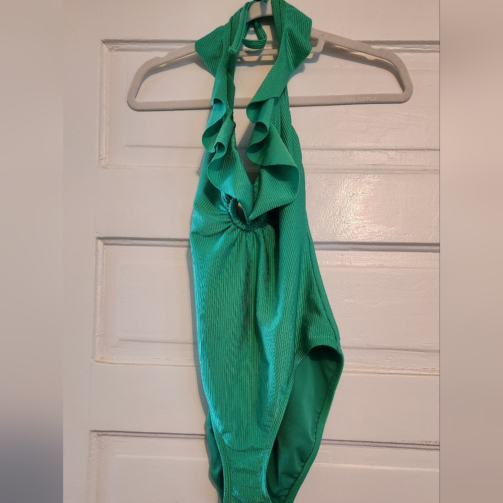 Lilly Pulitzer Green One Piece Ruffle Neck Bathing Suit
